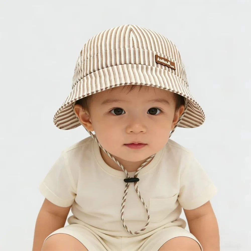 New Striped Baby Bucket Hat Adjustable Breathable Kids Sun Hat Cotton Wide Brim Panama Hat Summer