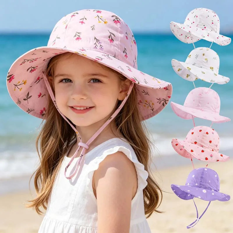 2026 Kids Girl Hats Summer Print Children Sun Hat for Girls Beach Travel Baby Cap Children Panama Cap 2-6Y