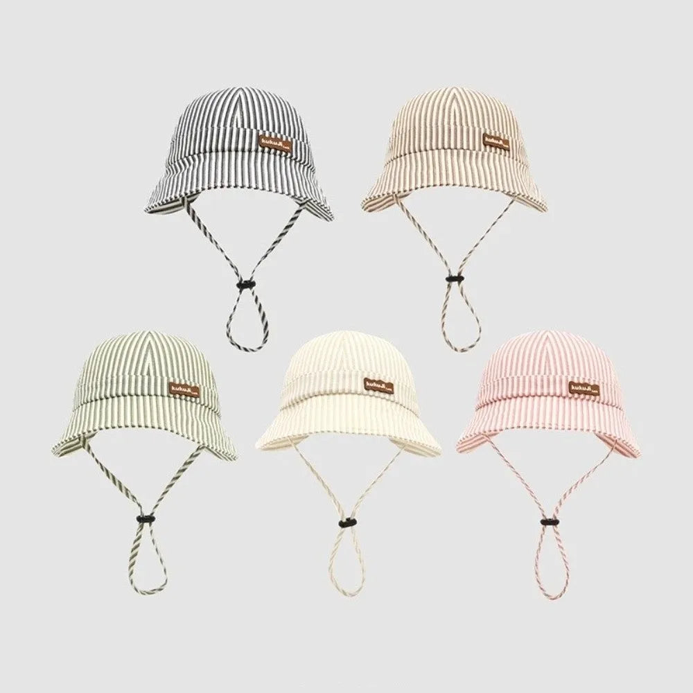 New Striped Baby Bucket Hat Adjustable Breathable Kids Sun Hat Cotton Wide Brim Panama Hat Summer